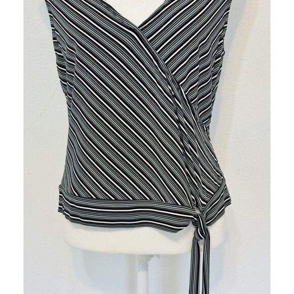 Ann Taylor Loft Women Size L Sleeveless Side Tie Striped Blouse Career Feminine - Picture 3 of 10